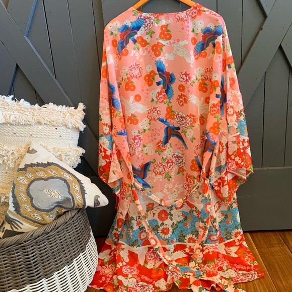 NWT Boutique Long Midi Floral Kimono Duster Jacket - Picture 3 of 6